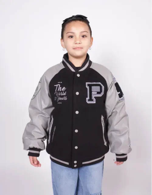 Chaqueta Bomber Varsity Pimps Juvenil - Negro/Gris
