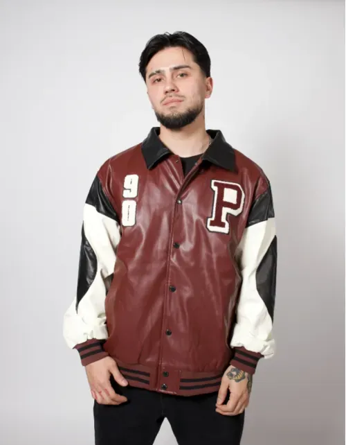 Chaqueta Pimps Hombre - Cuerina Varsity - Café