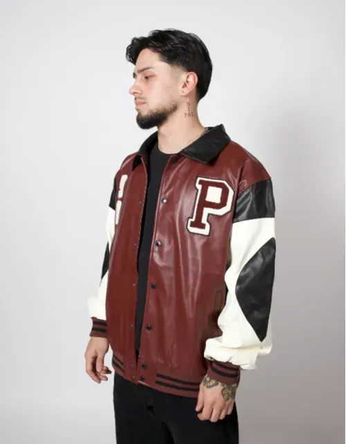 Chaqueta Pimps Hombre - Cuerina Varsity - Café