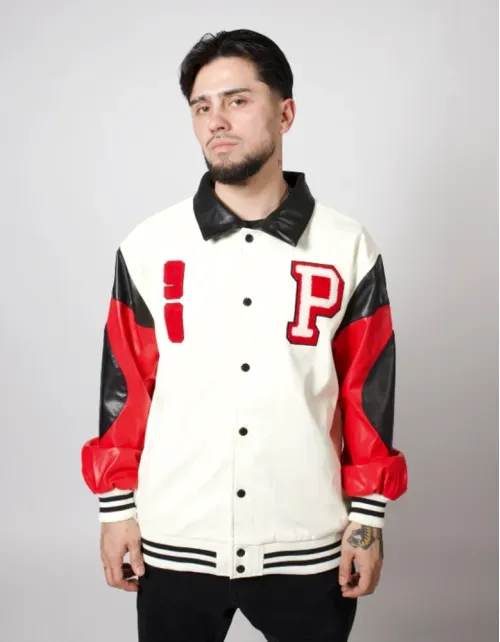 Chaqueta Pimps Hombre - Cuerina Varsity - Hueso