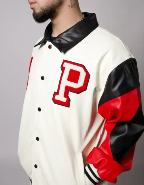 Chaqueta Pimps Hombre - Cuerina Varsity - Hueso