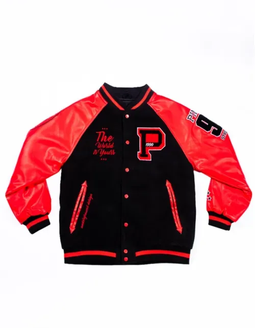 Chaqueta Bomber Varsity Pimps Hombre - Negro/Rojo