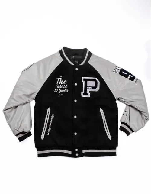 Chaqueta Bomber Varsity Pimps Hombre - Negro/Gris