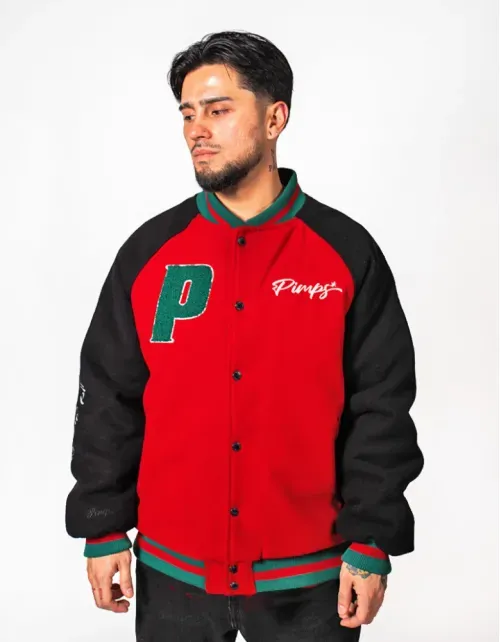 Chaqueta Bomber Varsity Pimps Hombre - Rojo/Verde