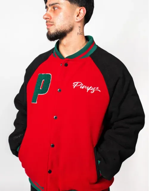 Chaqueta Bomber Varsity Pimps Hombre - Rojo/Verde