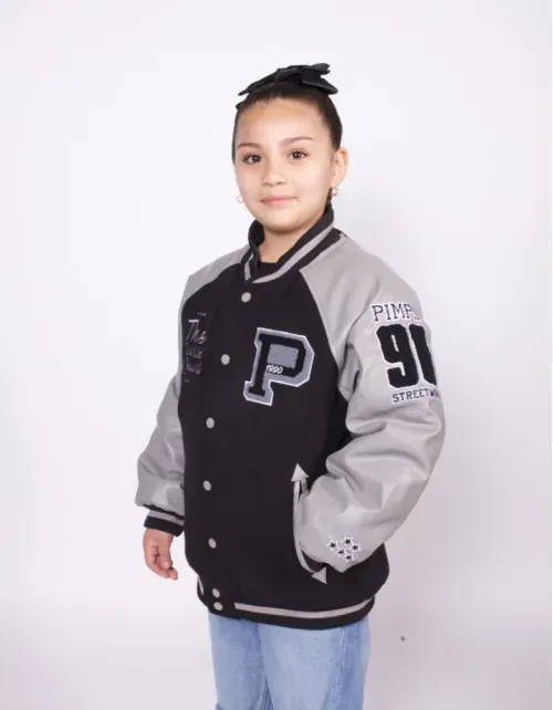 Chaqueta Bomber Varsity Pimps Juvenil - Negro/Gris