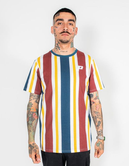 Polera Pimps Unisex Stripes Cuello Rojo